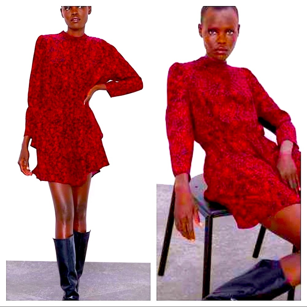Zara red black leopard print mini dress